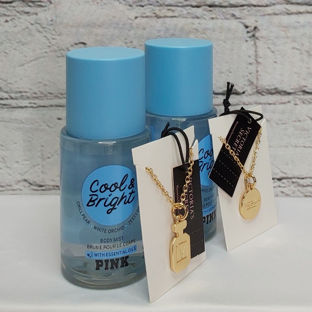 VICTORIA'S SECRET 'PINK' 'COOL & BRIGHT' 4-PIECE BODY MIST & BOTTLE CHARMS SET - Picture 2 of 16